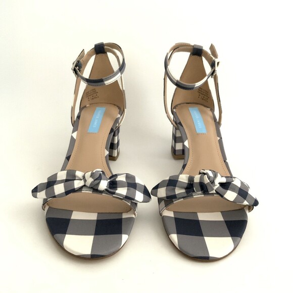 Draper James Sandals Women Size 8M Blue White Gingham Block Heel Ankle Strap - Picture 4 of 12